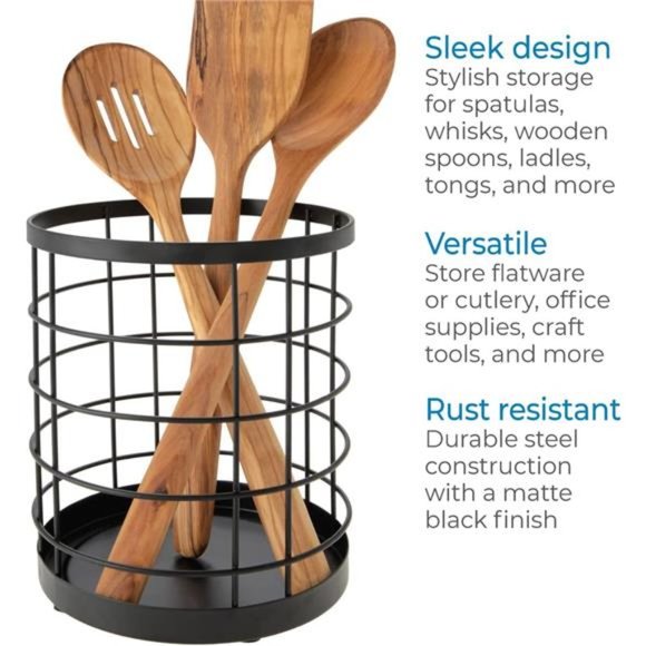 Wire Utensil Holder for Kitchen Counter, The Austin Collection - 6" x 6" x 7" - Picture 2 of 5